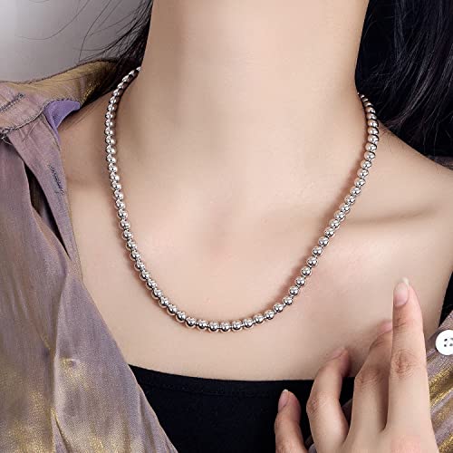Dankadi Men Solid 925 Sterling Silver Bead Necklace Women 4Mm 6Mm Round Prayer Beads Link Chain 18 "20" 22 "24" 26 "28" 30" 32" 34Boys Teens Italy Jewelry Gift (24 Inches, 6Mm) #TOP3