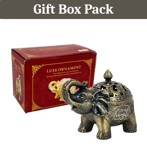 Image of Trunk Up Elephant Incense Burner Holder with Lid - Cone Incense Holder for Home Fragrance, Decorative Incense Burner for Meditation, Yoga, Temple, Living Room Decor