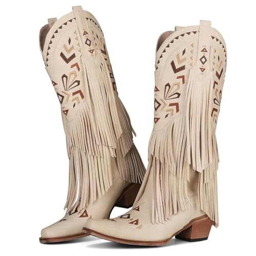 SaraIris Women's Cowgirl Boots Knee High Fringe Boots