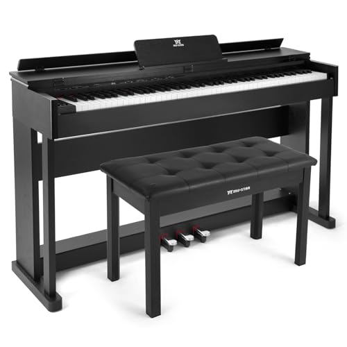 MUSTAR Digital Piano 88 Tasten mit Klavierhocker, E Piano Schwarz mit Hammermechanik, E-Klavier mit 3 Pedale Adapter, 2 Kopfhöreranschluss, Duales Kontrollsystem, USB/MIDI, Klassisch professionell