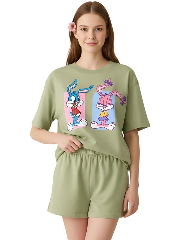 Women Cartoon Printed Cotton T-Shirt & Shorts Set | Comfortable Lounge Wear and Night Wear Clothing for Daily Use-image-18