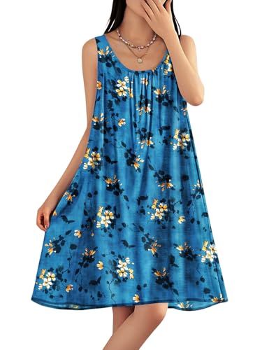 Image of YESNO Summer Dresses for Women Casual Boho Floral Sundresses Sleeveless Scoop Neck Beach Tank Dresses EVS