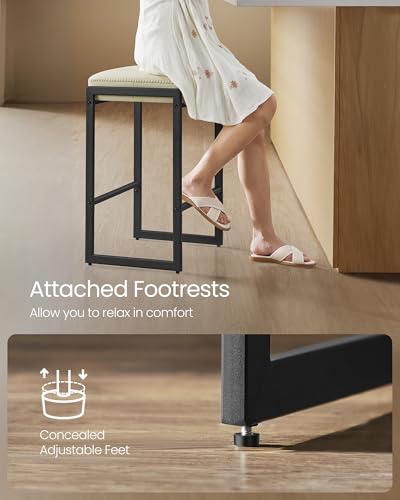 Image of VASAGLE EKHO Collection - Bar Stools Set of 4, Counter Height Bar Stools, Synthetic Leather with Stitching, Mid-Century Modern Counter Stools, 26-Inch Tall, Kichen Home Bar Dining Room, Cream White