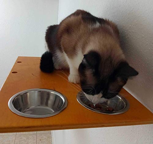 A Cats Domain Feeding Shelf with 2-7.5 Ounce SST Bowls (18 Width, Yellow)