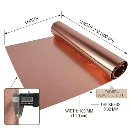 Image of Copper Sheet for Crafting and Electrical Projects - 38 Gauge (0.1mm) 2in x 5ft Copper Foil and Metal Plate for DIY, House Repair, Decoration