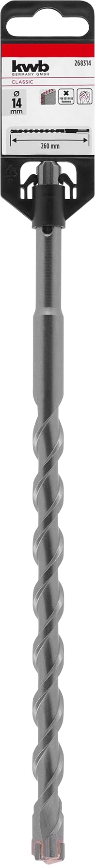 kwb Wiertło udarowe SDS Plus SDS Plus (Ø 14 mm x 260 mm, z wyjątkowo szybkim ostrzem z węglika spiekanego 4X do betonu zbrojonego, kamienia i muru)