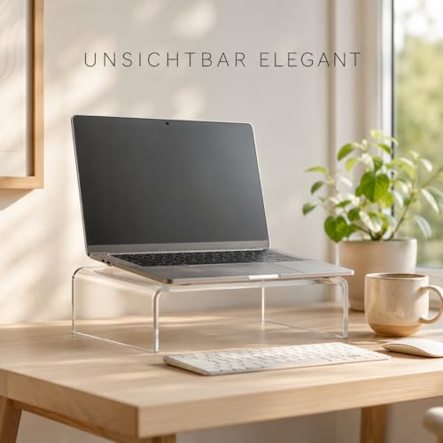 semper plastic Akrylowy uchwyt na monitor transparentny - produkcja niemiecka - Ekskluzywne podwyższenie monitora z 10mm akrylu - Premium uchwyt na ekran - niemiecka ręczna robota