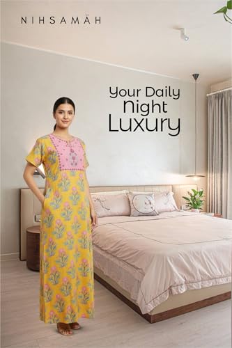 Image of NIHSAMAH Cotton Nighty for Women - Printed Stylish Night Gown, Comfortable Sleepwear Long Nightwear, Maxi