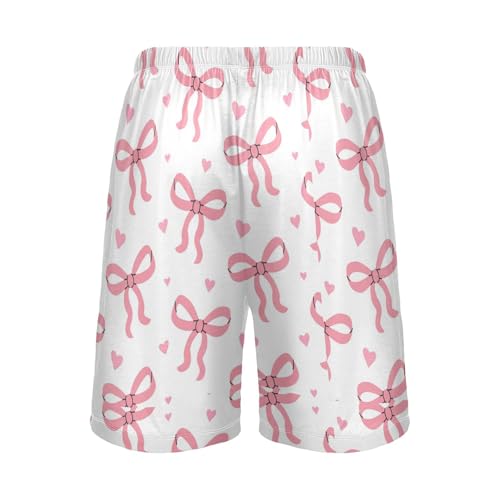 Vdsrup Mens Pajama Shorts Pink Bows Sleep Shorts Men Hearts Pajama Bottoms With Pockets Drawstring Lounge S3