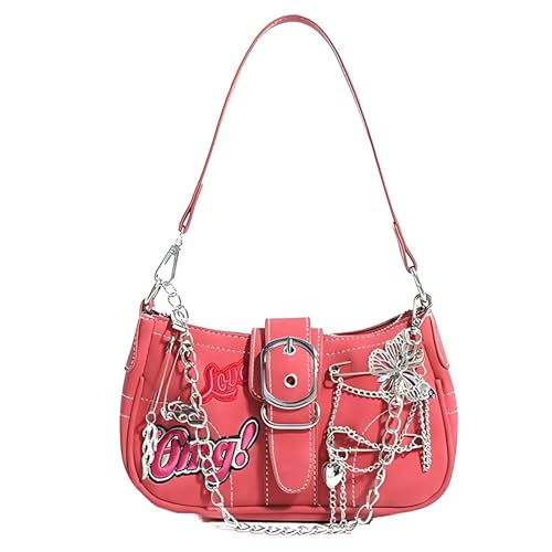 FONETTOS Bolsa punk, Sourpuss gótica Y2K estilo legal moda feminina bolsas de ombro moda rock bolsa feminina, L - rosa vermelho