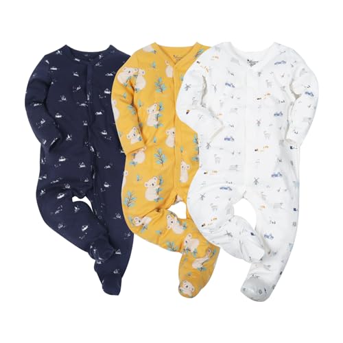 Image of Minicoco Baby Boys Girls Cotton Footies Multi Pack Long Sleeve Baby Footed One-Piece Jumpsuit Multi Pack