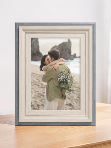 Image of GOLDEN PEACOCK Decorative 5x7 Picture Frame, Grey & Ivory Wood Grain PVC Frame with Glass, Wall Hanging & Table Display for Home and Office