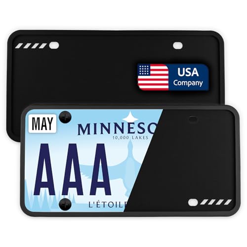Image of Premium Black Silicone License Plate Frame - 2 Pack, Rust Proof, Rattle Proof, Weather Proof Universal License Plate Holder for Front /Rear, Street Legal, No Obstruction