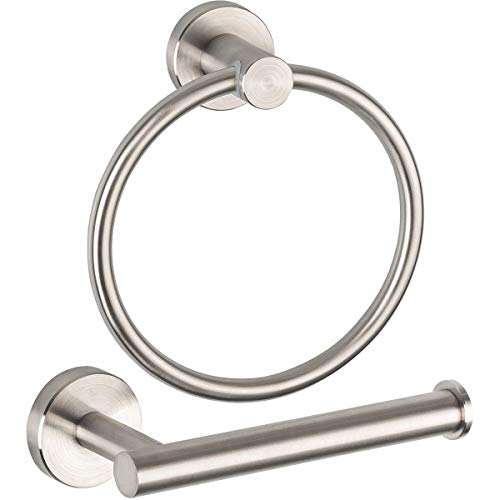 GAPPO Bathroom Hardware Accessories Set Brushed Nickel 2 Piece SUS 304 Stainless Steel Wall Mounted Hand Towel Ring Toilet Paper Holder