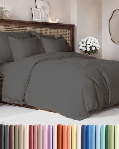 Image of Duvet Cover Super Queen Size - 3 Piece with Zipper Closure - Charcoal