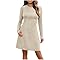 Ribbed Knit Mini Dresses Women Long Sleeve Crew Neck Sweater Dress Flowy Swing Tunic Sweater Skirts Fall Winter Oufits (CA/US, Alpha, Small, Regular, Regular, Beige)