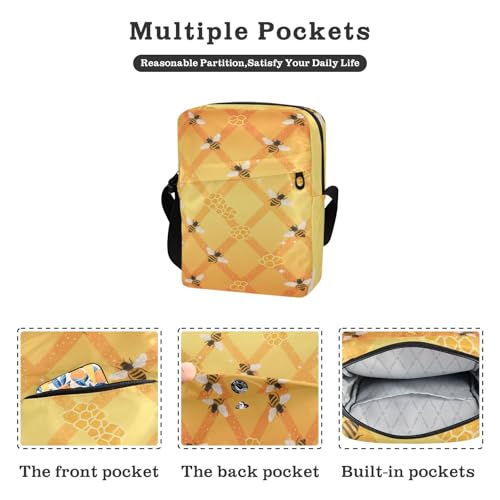 messenger bag for women shoulder bag men crossbody purses for women Adjustable Strap for Shopping Shopping- Humble Bee Orange Honeycomb2