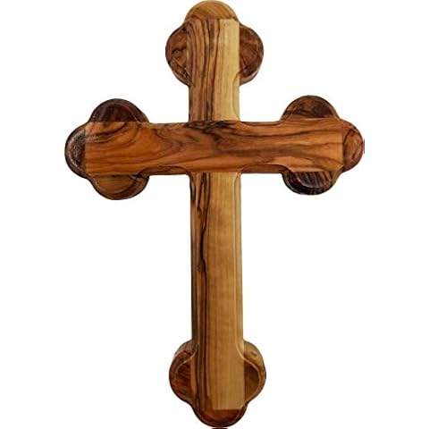 Holy Land Olive Wood Eastern Orthodox Greek Bottony Hanging Wall Cross Cover