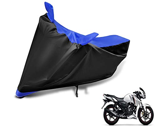 Image of Auto Hub Bike Cover Compatible with TVS Apache RTR 180 with Mirror Pocket, Dustproof, Heat Resistant, Triple Stitched, Apache 180 Bike Cover- Black, Blue