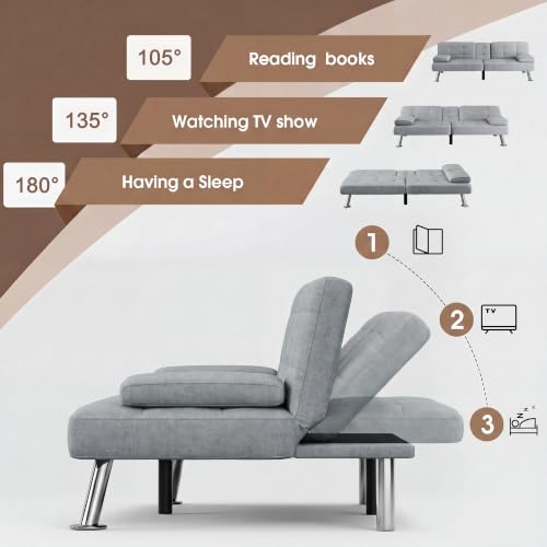 Image of Flamaker Futon Sofa Bed, Modern Linen Convertible Folding Futon Set