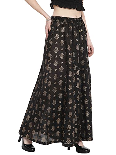 Image of TNQ Full Flared Cotton Palazzo Pants || Gold Print Printed Sharara Garara || Ethnic Or Casual Wear