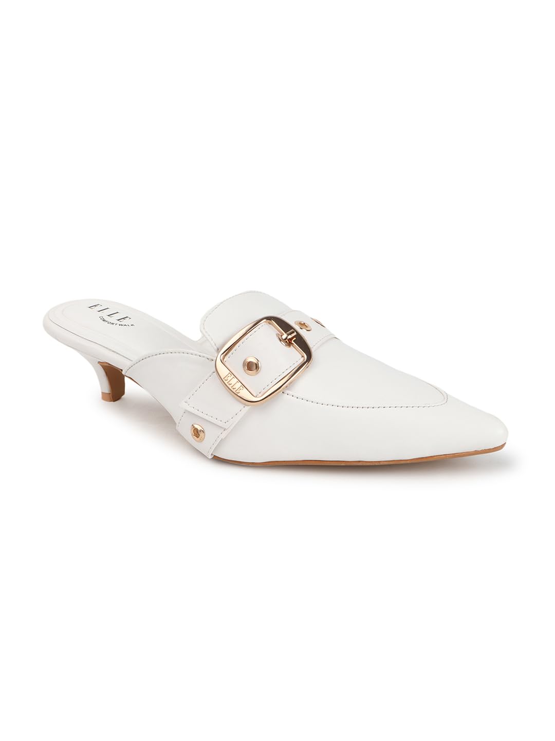 Women's Pointed Toe Kitten Heel Mules with Buckle Detail-image-38