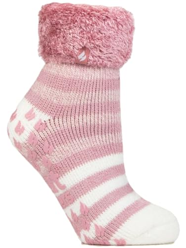 Heat Holders | SockShop | Ladies Original Lounge Slipper Socks | Winter Warm Thermal | With a Gripper Sole | TOG 2.34 | Women's UK9-12 US10-13 | Aberfeldy-Rose Blush Stripe