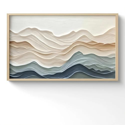 FAEKSUR Framed Abstract Neutral Wall Art for Living Room, Modern Watercolor Wave Landscape Canvas Print, Boho Minimalist Wall Art Home Decor for Bedroom, Dining Room, Office, 16x24 Inch