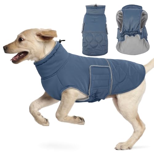 Hjumarayan Hundemantel Warm Große Hunde, Winter Mantel Hund Geschirröffnung, Wintermantel Gefüttert für Hündin Golden Retriever, Labrador (Graublau XXL)