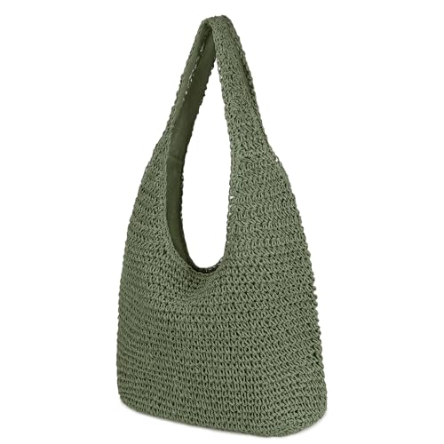 Image of Women Large Straw Beach Bag Handmade Woven Shoulder Bags Hobo Tote Handbag Purse for Summer