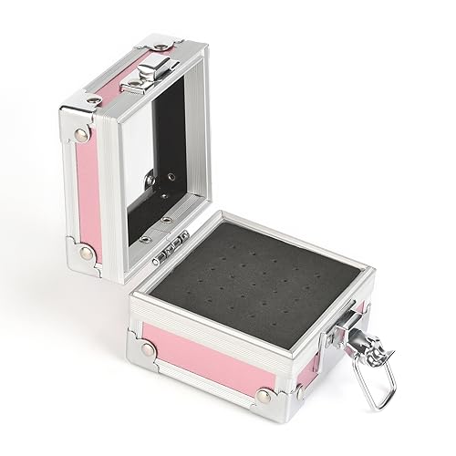 Rolabling Professional 25 Holes Nail Drill Bits Box Container Nail Drill Grinding Bit Holder Nail Polish Head Storage Box Nail Tools Organizers Container Display Storage Box Manicure Tool (Pink)
