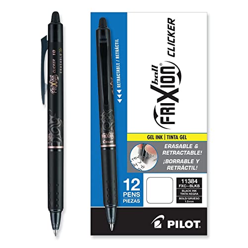 PILOT FriXion Clicker Erasable Gel Ink Pens, Bold Point 1.0mm, Black, 12Pk - image 3