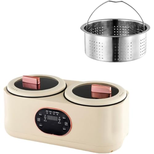LAJOKING ミニ炊飯器、ダブルポット炊飯器、110V、6つの機能、食品グレードのノンスティック内鍋、8時間の一定温度、お手入れ簡単、小容量、家庭、キッチン、寮、リビングルームに適しています (本体+蒸らしマスです)
