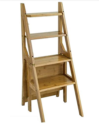 Taburete con peldaños de madera maciza y estructura de bambú grueso multifuncional 2