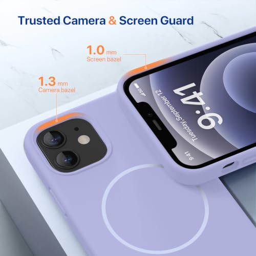Image of miracase Magnetic for iPhone 12 Case /iPhone 12 Pro Case, [Soft Anti-Scratch Microfiber Lining], Compatible with MagSafe, Liquid Silicone Shockproof Drop Protection Phone Case for 12 /12 Pro,Violet