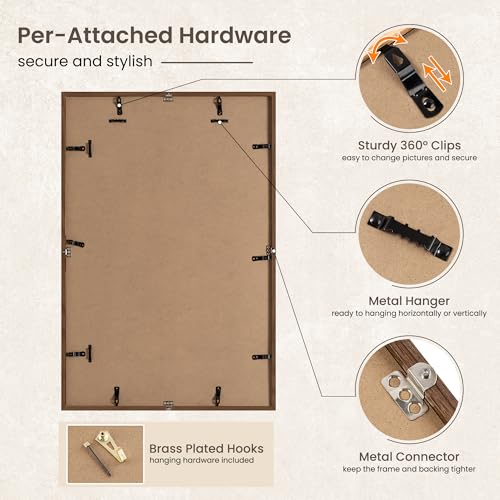 Image of FLYJOE 20x30 Oak Wood Picture Frame with Mat for 16x24, 20 by 30 USA-Sourced Natural Solid Wooden Poster Frame for Wall Display, Tempered Real Glass, Hanging Hardware Included, Walnut Color