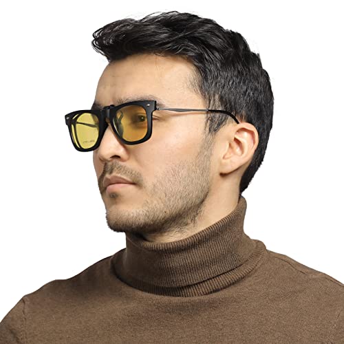 Image of LUFF Polarized /Night Vision Clip on Sunglasses /Myopia Glasses for Driving Black-Yellow