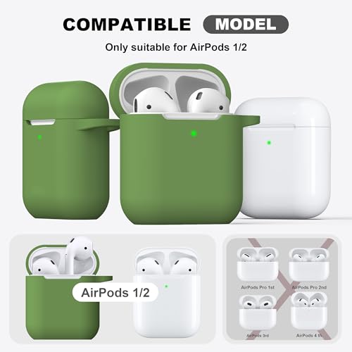 Image of AirPods Case Cover with Keychain, Full Protective Silicone AirPods Accessories Skin Cover for Women Girl with Apple AirPods Wireless Charging Case,Front LED Visible-Olive Green