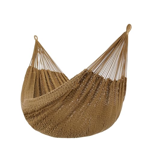 Image of Lazy Daze Hammocks Handwoven XL Mayan Hammock, 10.5 FT Soft Rope Double Hammocks, Portable Outdoor Hammock with Carry Bag, 2 Straps & Carabiners for Patio Outside, 550 lbs Weight Capacity, Tan