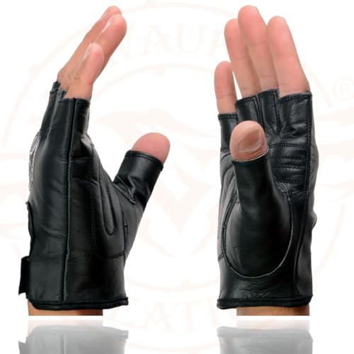Image of Milwaukee Leather SH198 Men's Black Flame Embroidered Fingerless Gloves with Gel Palm