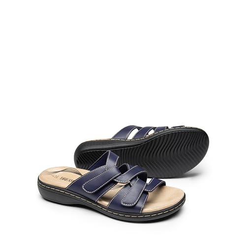 Image of DREAM PAIRS Women's Slides Slip on Sandals | Arch Support Slip on Flat Sandals Wide Plantar Fasciitis Soft Cushion Slippers With Adjustable Straps