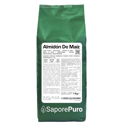 SaporePuro Almidón de Maíz Nativo 1000 g – Espesante Natural para Postres, Cremas y Salsas – Sin Gluten y Vegano