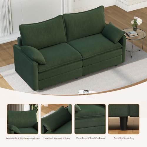 Image of Vesgantti 74 inch Deep Seat Loveseat Sofa, Small Cloud Couch Sectional, Green
