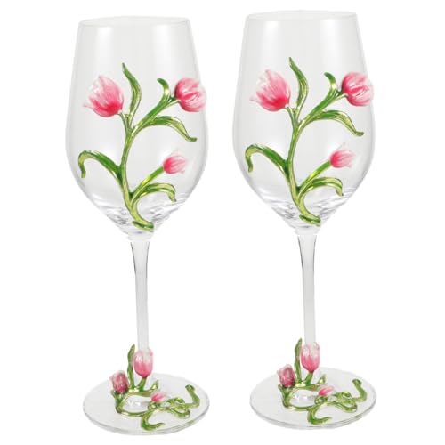 HOLIDYOYO 2piezas Copas De Vino Diseño De Tulipán Elegantes Copas Para Fiesta y Celebraciones Aptas Para Lavavajillas Para y Momentos Especiales