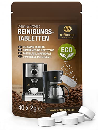 40 Reinigungstabletten für Kaffeevollautomaten von Delonghi, Siemens, EQ Series, Jura, Krups, Bosch, Miele, Melitta, WMF usw. - Coffeeano Reinigungstabs für Kaffeemaschinen aller Art und Marken