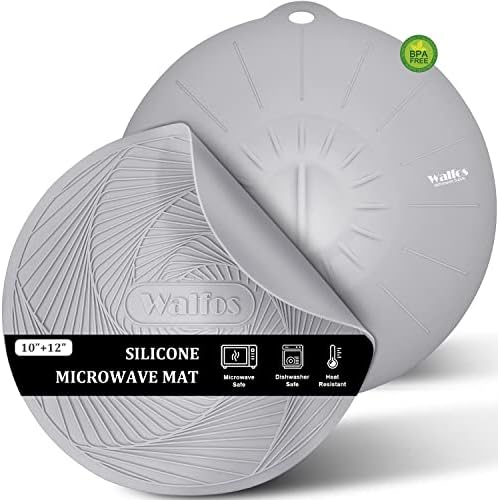 Silicone Microwave Mat ＆ Silicone Microwave Lid Set, Walfos Heat Resistant Multi-Purpose Microwave Trivet Mat and Attraction Seal Lids, Non-Slip and BPA Free, Perfect for Microwave, Oven and Hot Pan