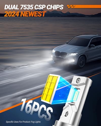 Image of SEALIGHT H11 LED Fog Light Bulb, 16000LM 6000K White H16 /H8 Fog Lights LED Strong Penetration, 32 CSP Chips 360-degree Illumination, All-in-One Housing Design Non-polarity, Pack of 2