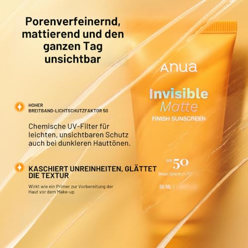 Anua Unsichtbares Matt-Finish-Sonnenschutzgel, Koreanische Hautpflege, 50ml – Ansicht 3