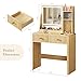 Memobarco Fluted Vanity Desk with Mirror and Lights, Small Makeup Vanity with 2 Drawers and Jewelry Storage Cabinet, 3 Lighting Modes Adjustable Brightness, Dressing Table for Bedroom - Natural Oak