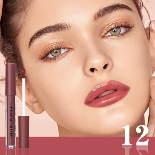 Image of Honey Butter Lip Stain Tinted Lip Gloss, Shine Moisturizing Plumper Liquid Lipstick for Women, Natural Nourishing Hydrating Lip Balm for Dry Lips, Lightweight Lip Liner Care Makeup,Vegan #12+#8